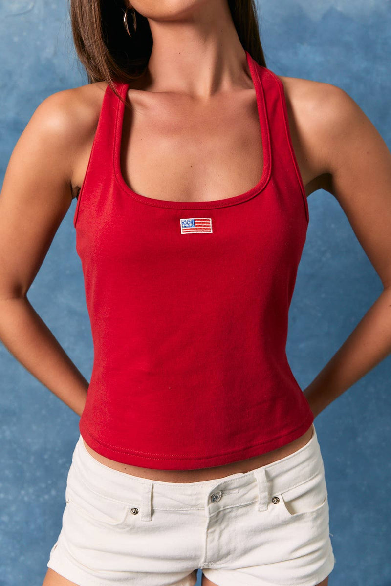 American Flag Halter Neck Top - Red