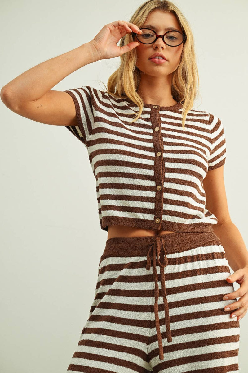 Striped Top - Brown & White