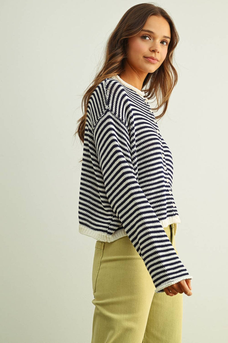 Stripe Cardigan - Navy & White