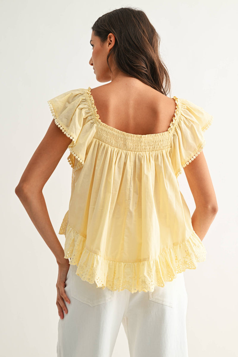 Embroidered Lace Blouse - Light Yellow
