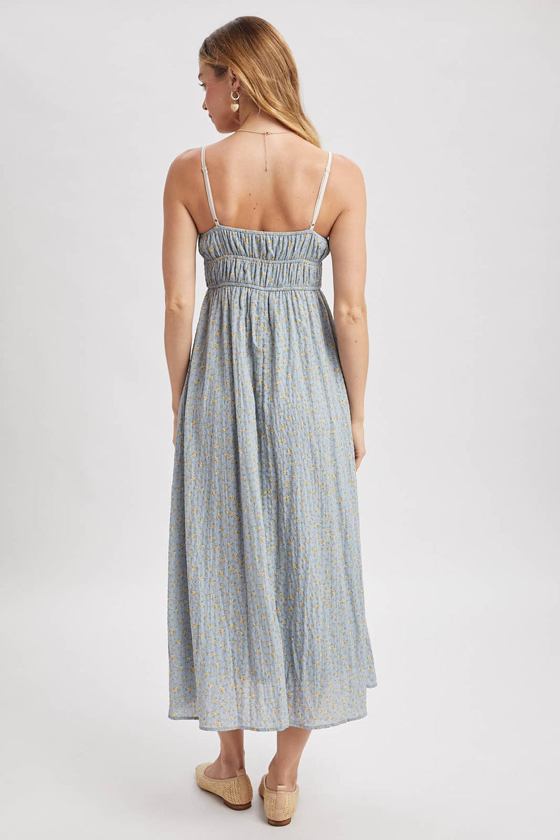 Floral Midi Dress - Blue & Stone