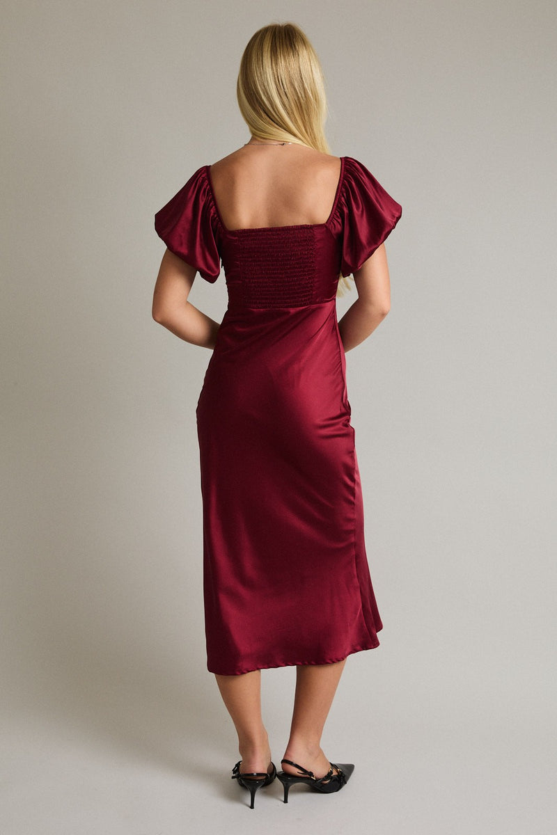 Red Satin Midi Dress