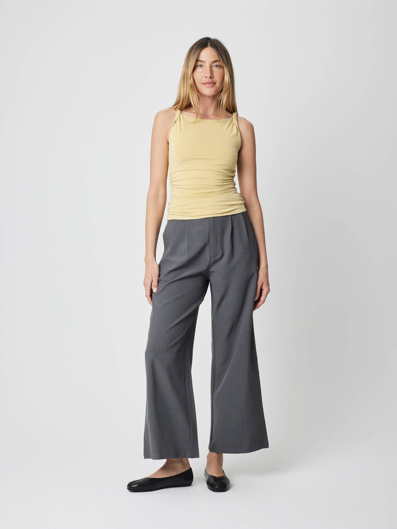 The Janice Top | Twist Tie Ruched Waist Modal Tank - Yellow