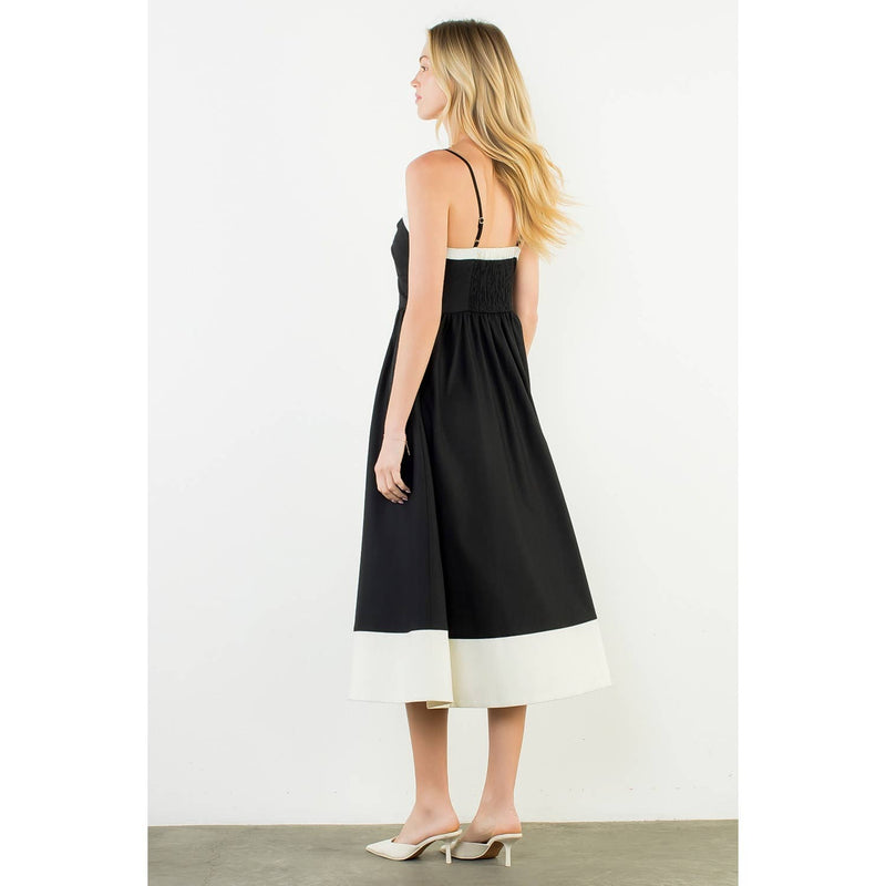 Thin Strap Bow Detail Midi Dress - Black