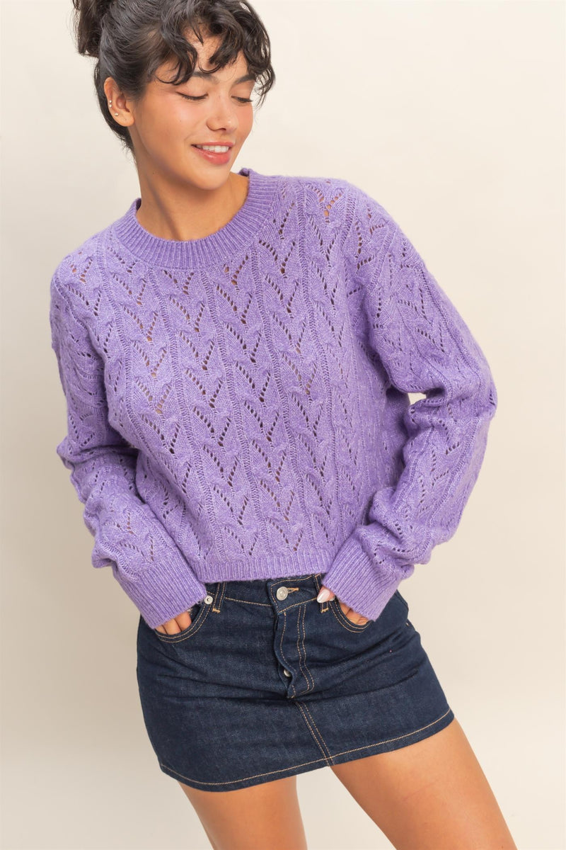 Cable Sweater - Iris Purple