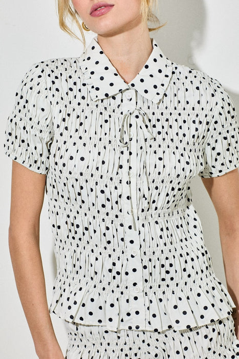 Polka Dot Sleeve Top - Cream & Black