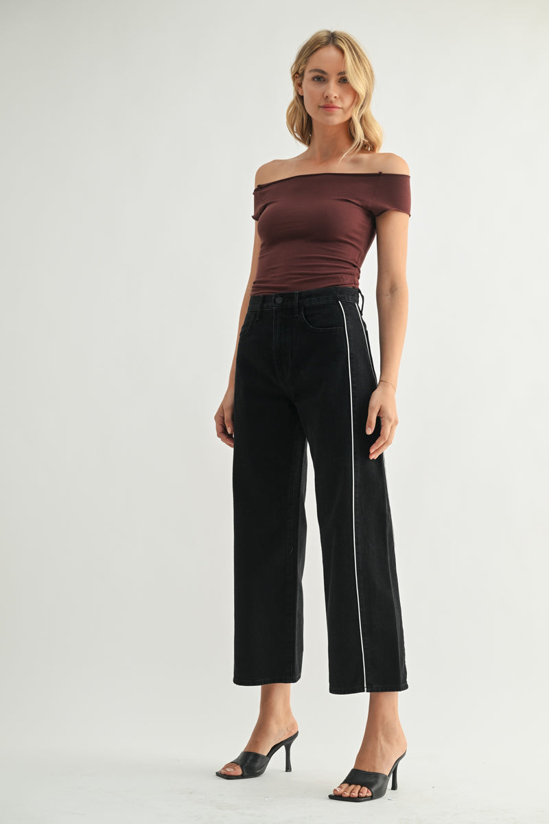 Just Black Denim • Barrel Jean Twist with Piping - Black