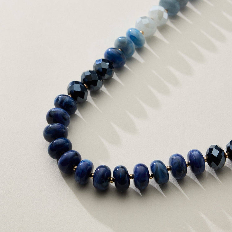 Adjustable Length Mixed Bead Short Necklace - Blue