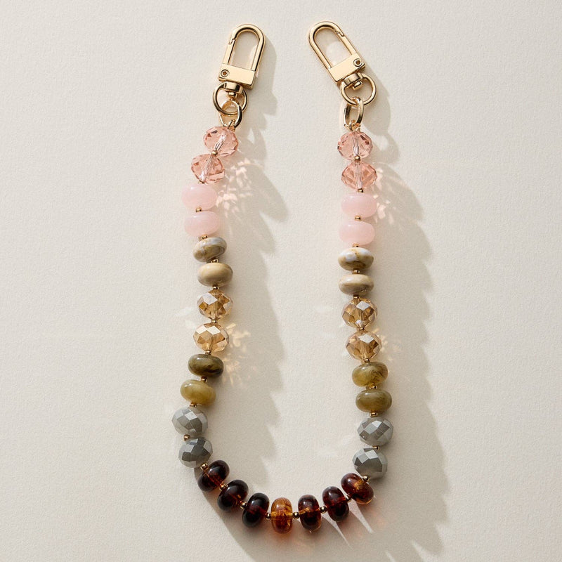 Mixed Bead Bag Keychain W/ Gold Clasps - Natural