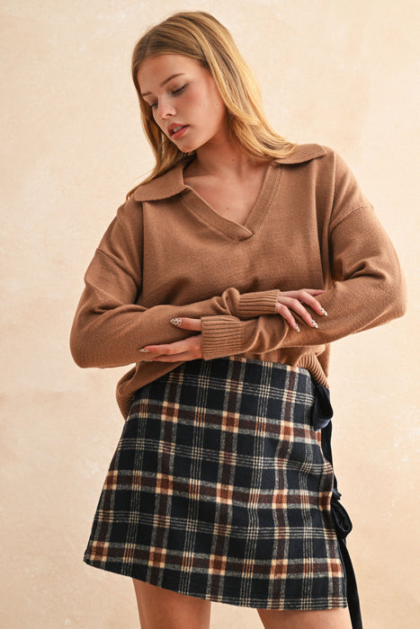 Soft Sweater With Collar - Espresso