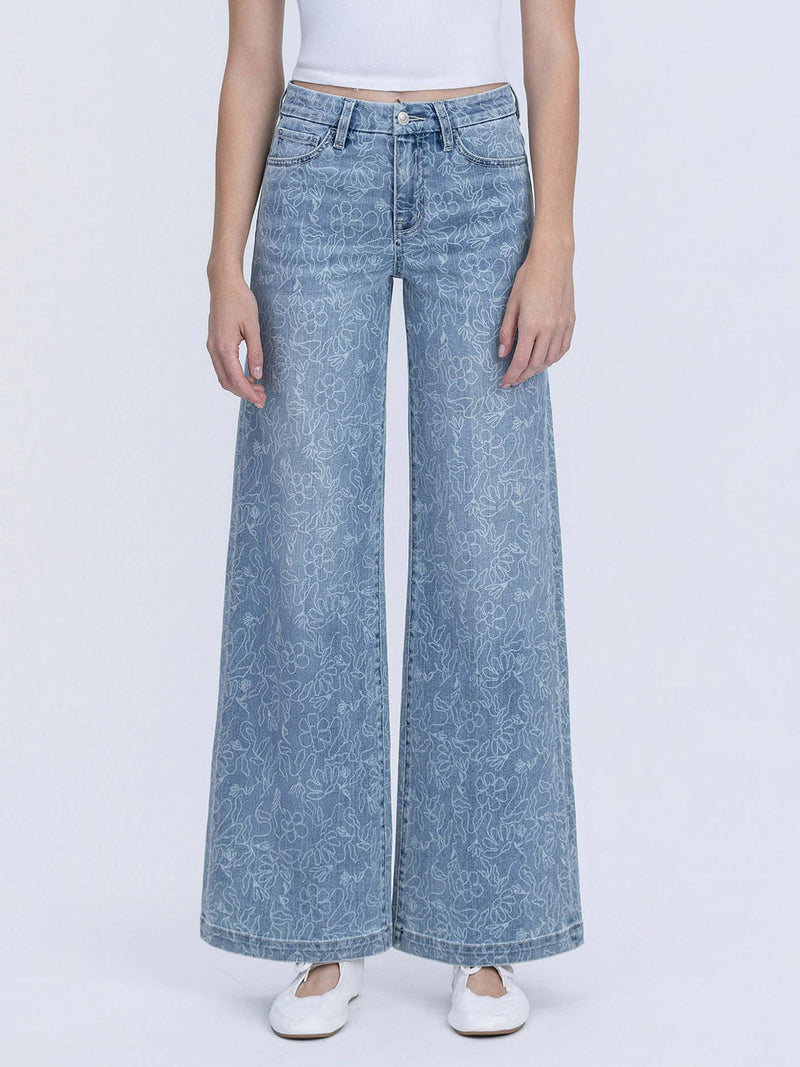 Vervet • High Rise Wide Leg Jeans - Floral Print
