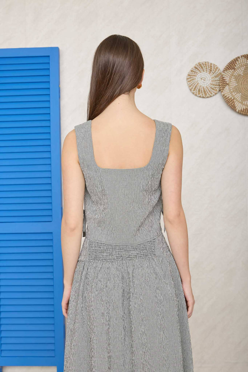 Plaid Sleeveless Side-Tie Crop Top - Black