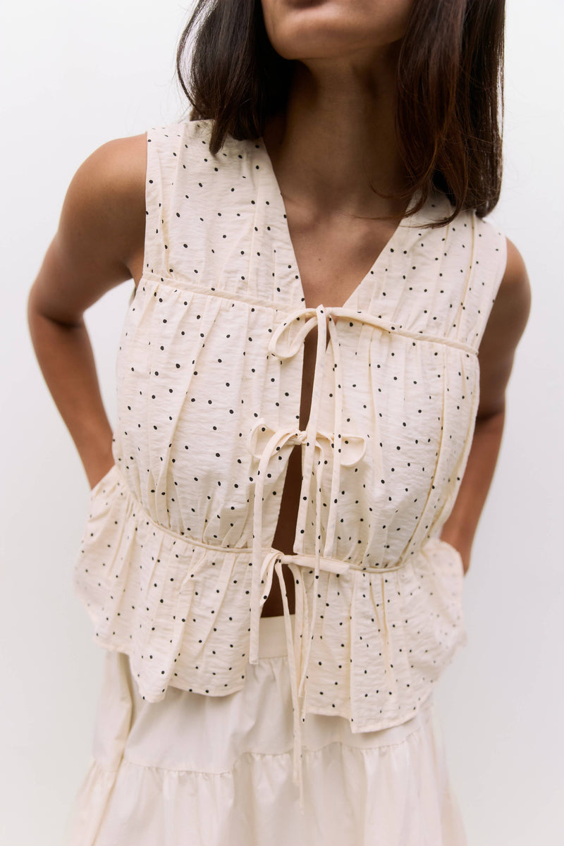 The Melinda Top | Tiered Tie Front Blouse - Cream