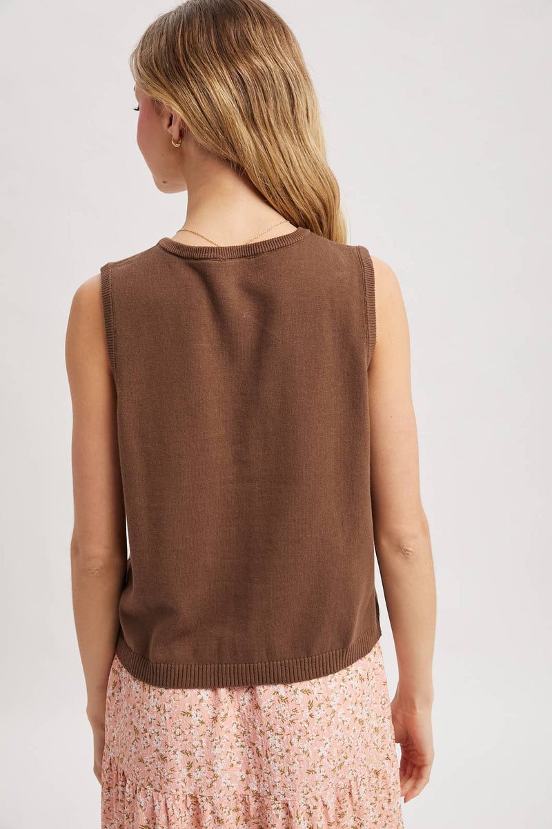 V-Neck Sweater Vest - Chocolate