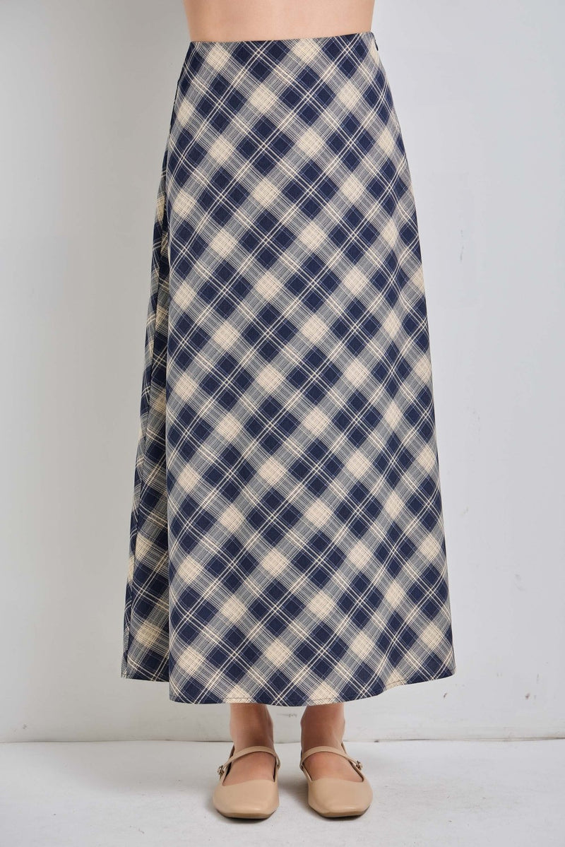 Plaid Midi Skirt - Navy