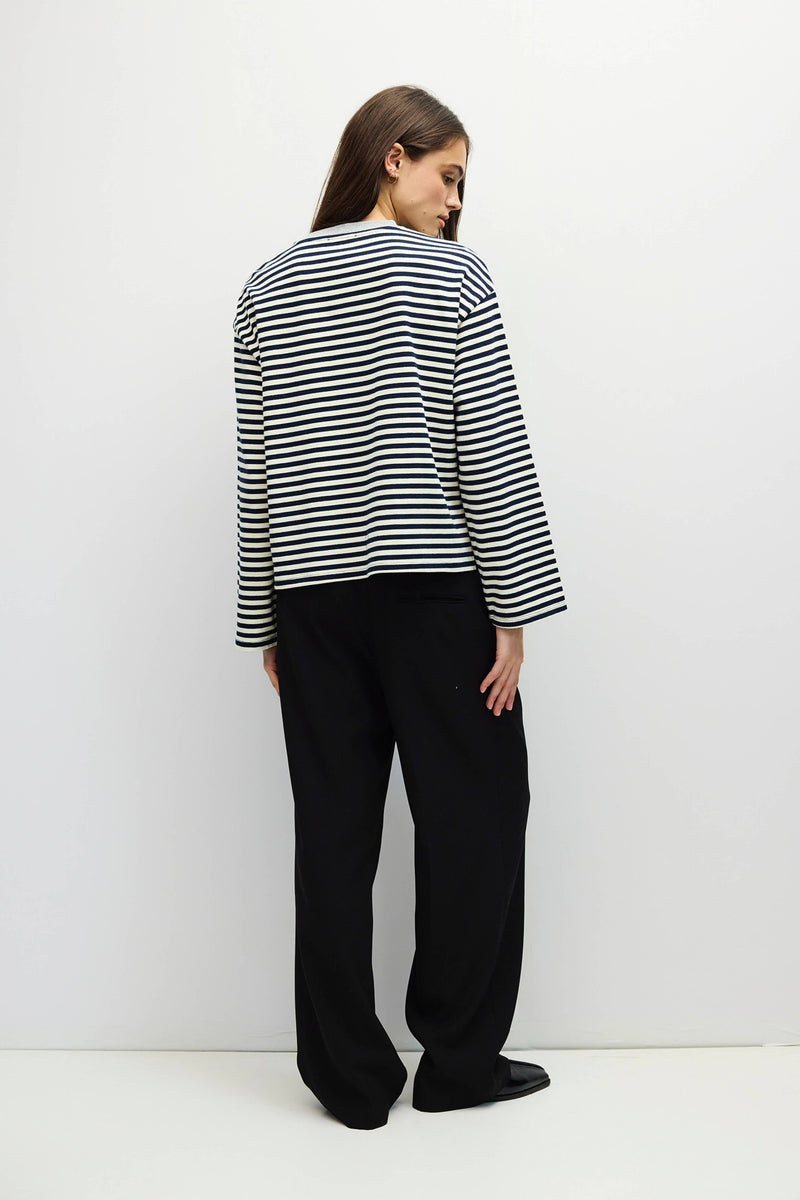 The Jessie Top | Striped Long Sleeve T-Shirt - Navy & Ivory
