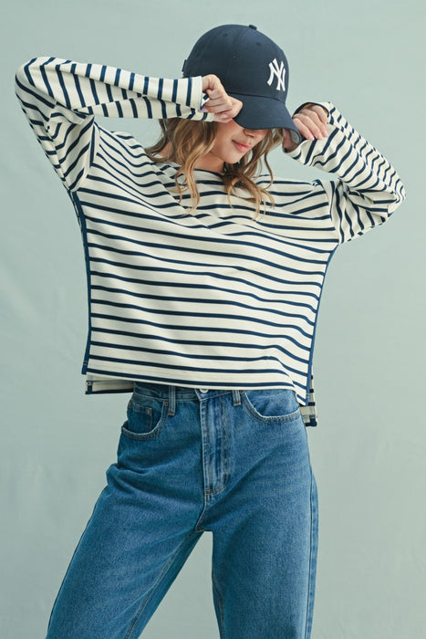 Striped Knit Top - Navy & Cream