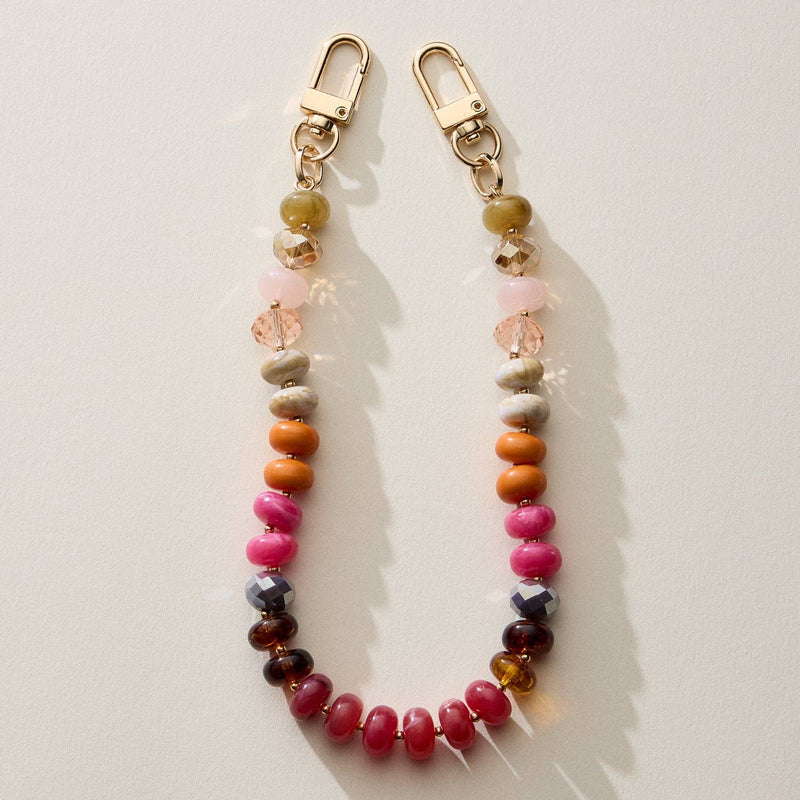 Mixed Bead Bag Keychain W/ Gold Clasps - Fuchsia