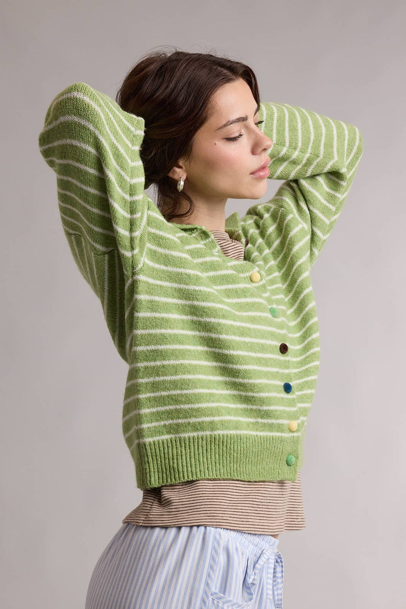 Striped Cardigan - Matcha & Cream