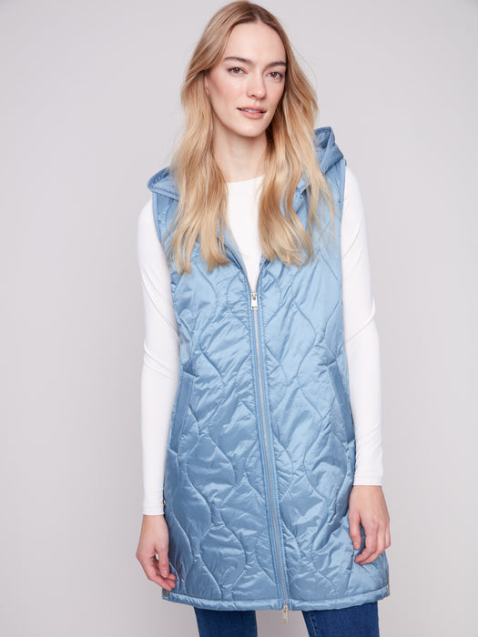 Pearlized Puffer Long Vest - Oxford