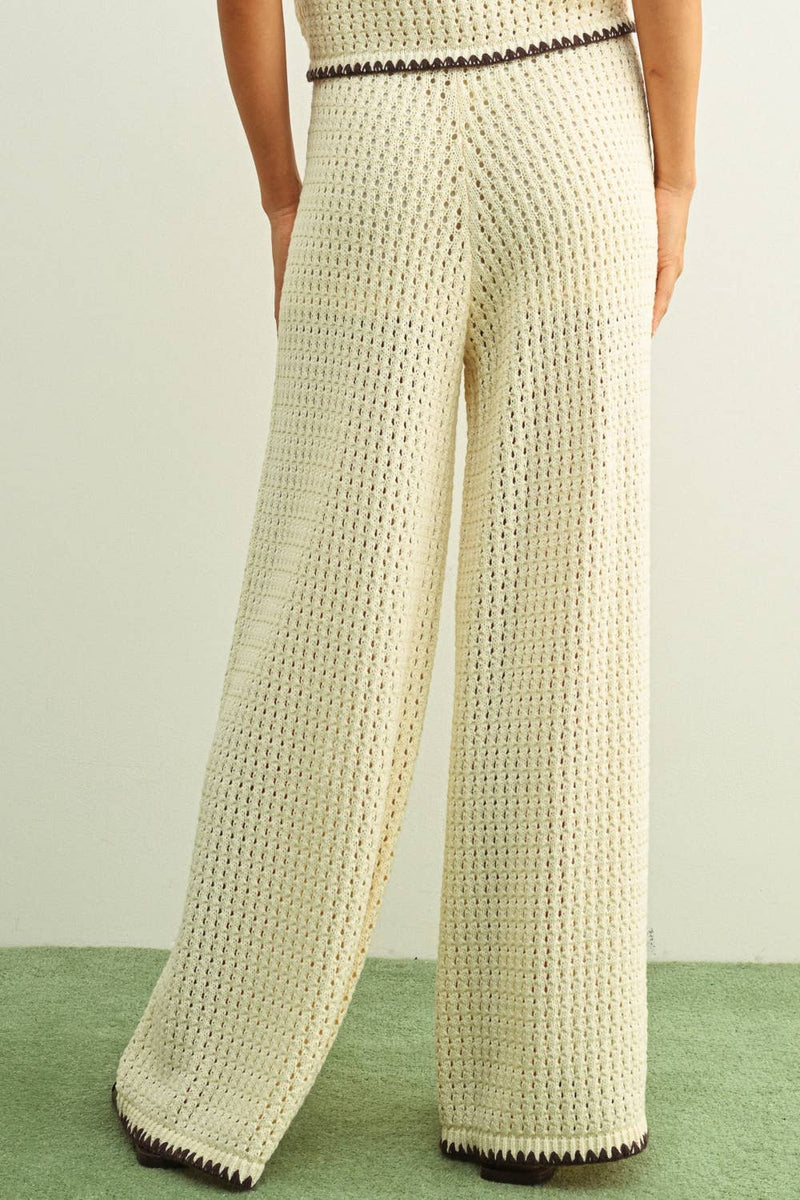 Crochet Knit Pants - Beige & Brown
