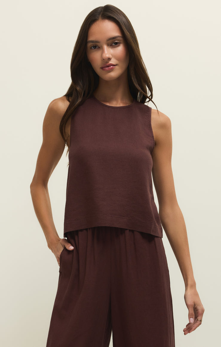 Sloane Linen Top - Chocolate Cherry
