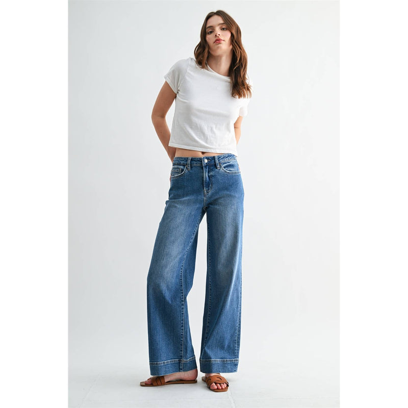 Mica Denim • Mid Rise Wide Leg Jeans - Bismark