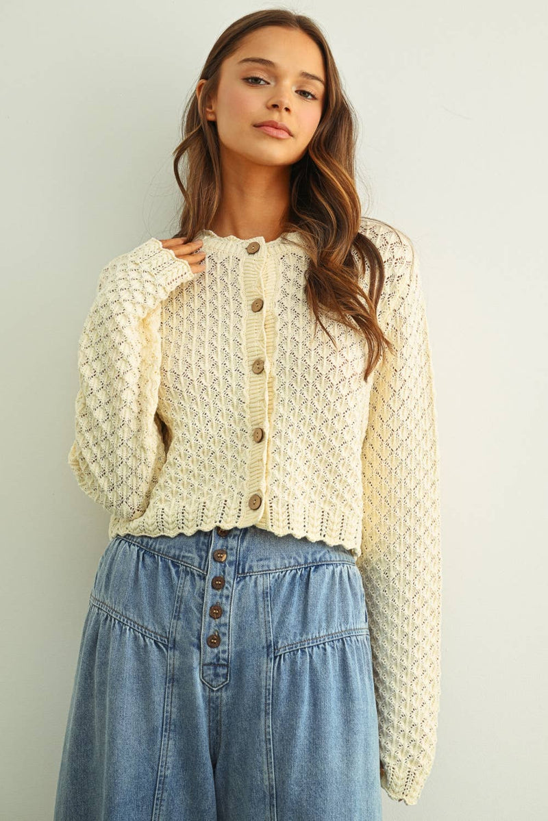 Scallope Crochet Cardigan - Beige