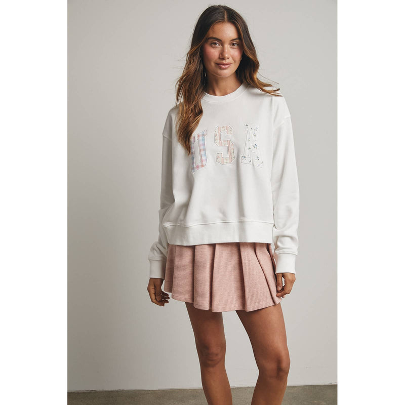 Multi-Print Patchwork USA Pullover - Off-White
