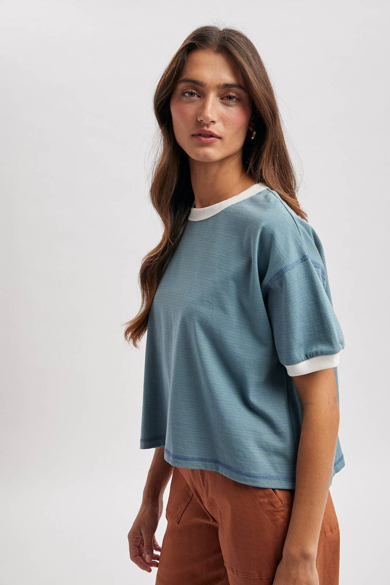 Striped Crop Tee - Blue & Green