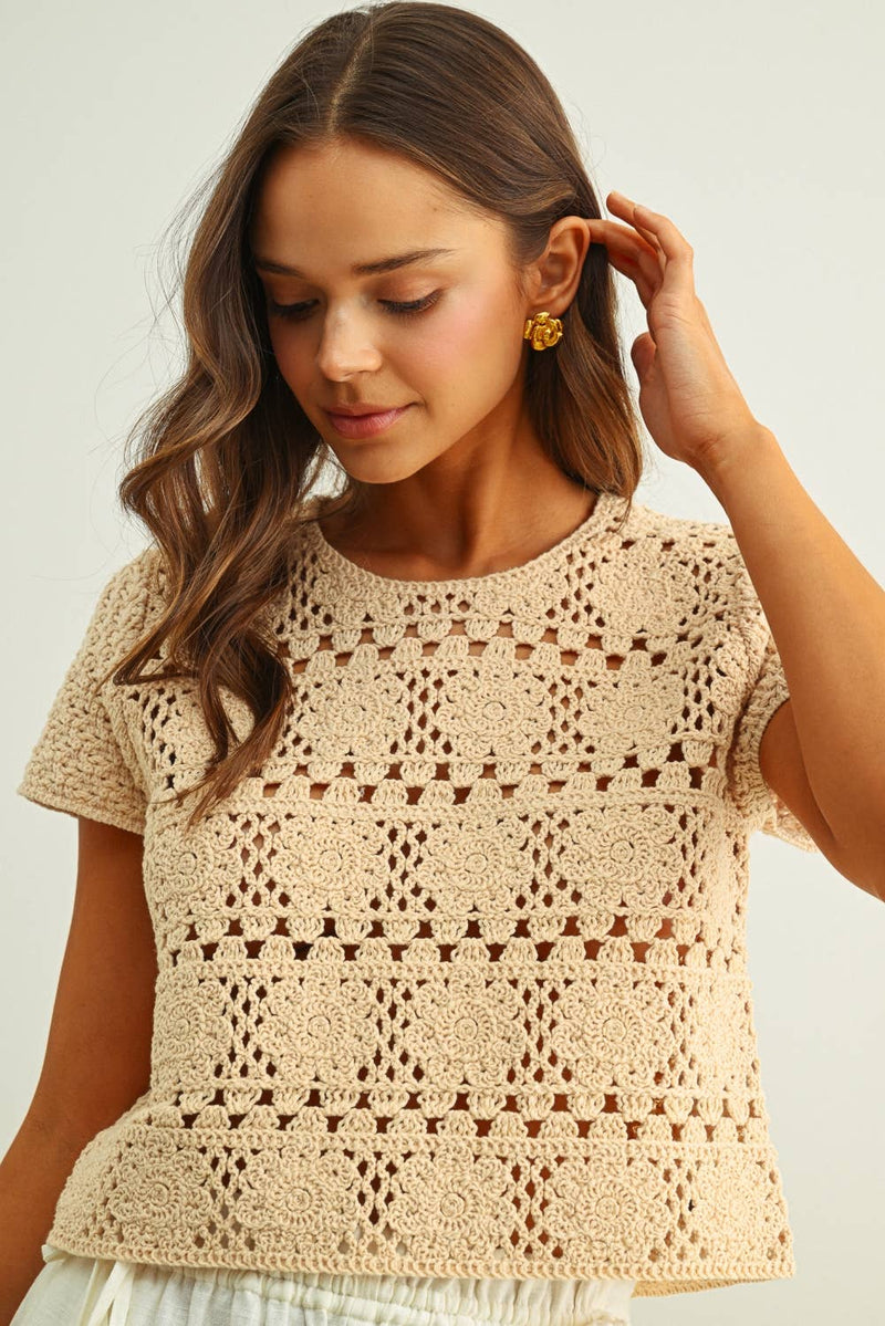 Floral Crochet Top - Beige