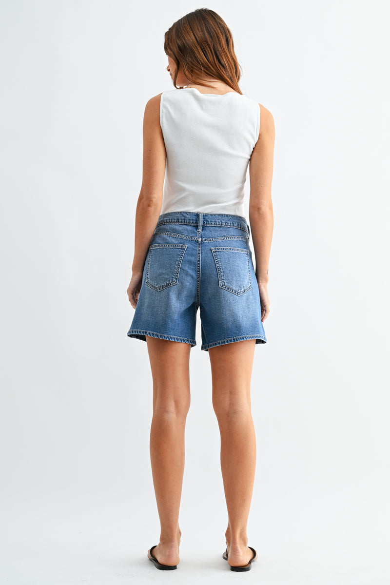 Lightweight Tie-Waist Longer Shorts - Medium Denim