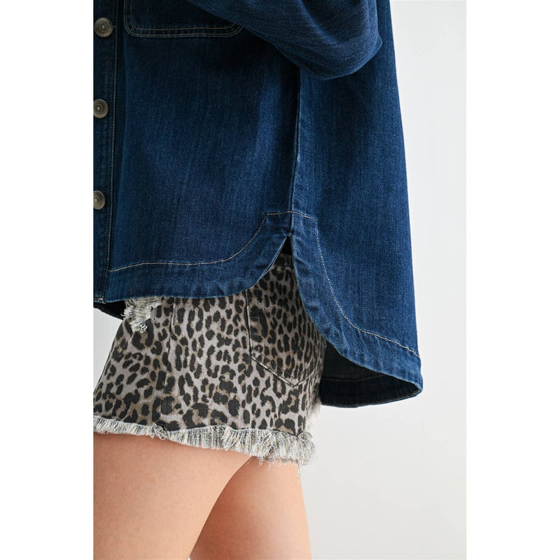 Washed Denim Shacket - Dark Oxypetalum