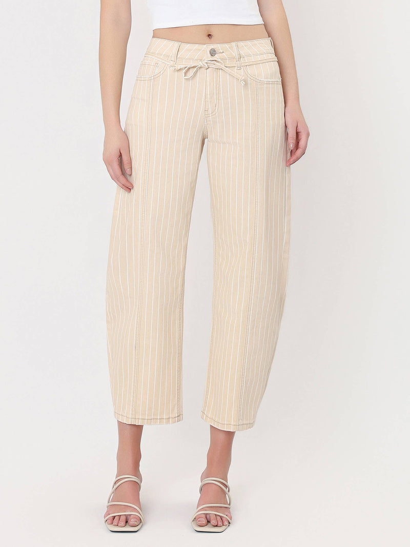 Lovervet • High Rise Barrel Leg Jeans - Striped