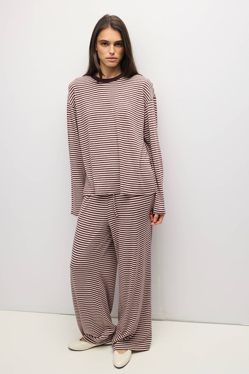 The Brook Pants | Stripe Knit Pants - Pink & Burgundy