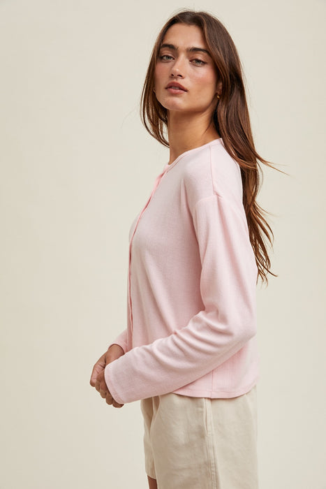 Heart Button Up Cardigan - Petal Pink