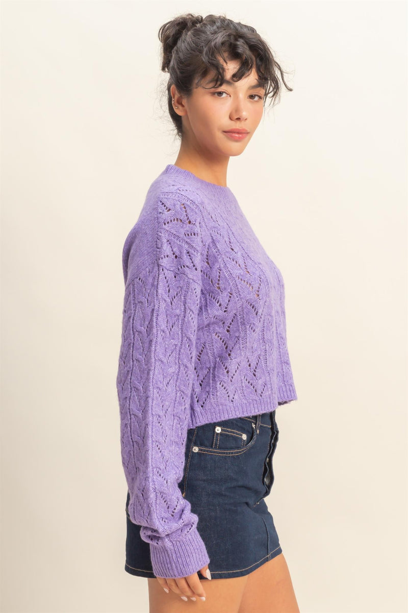 Cable Sweater - Iris Purple