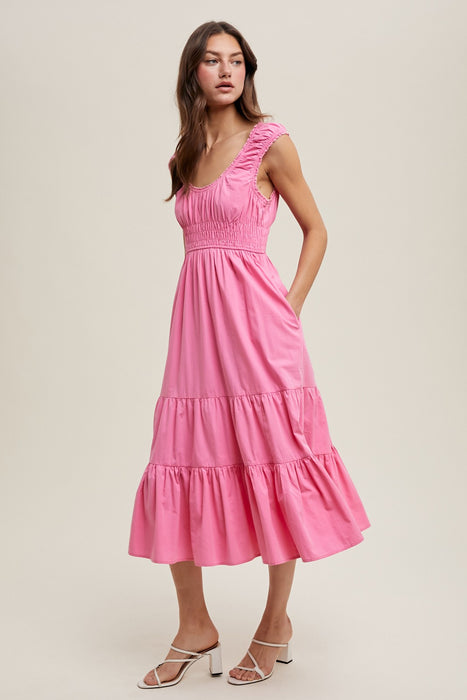 Tiered Midi Dress - Punch