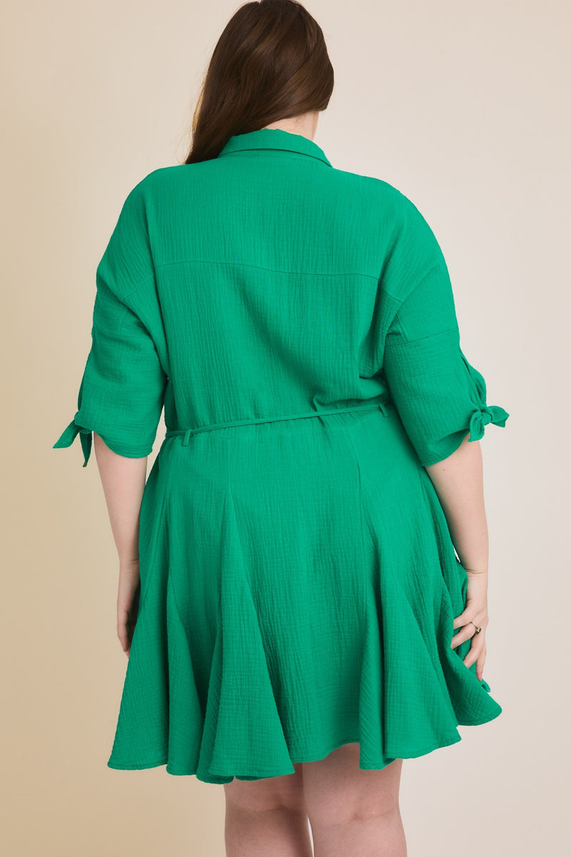 Button Down Mini Dress - Green