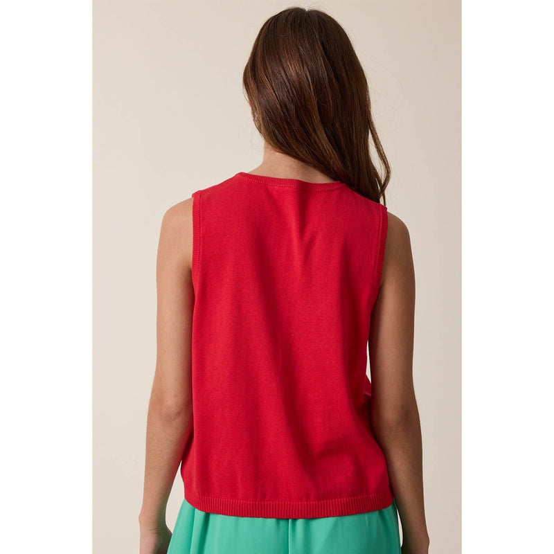 V-Neck Button Front Sweater Vest - Poppy