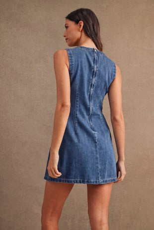 Sleeveless Round Neck Denim Mini Dress