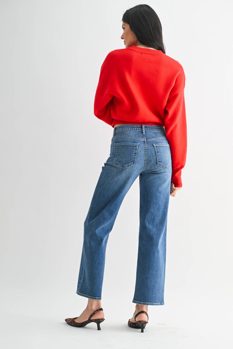 Just Black Denim • Mid-Rise Slim Wide Leg Jeans - Medium Denim