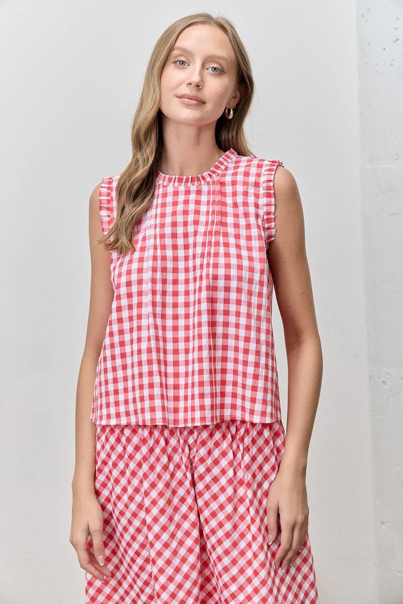 Gingham Print Top - Red (Curvy)