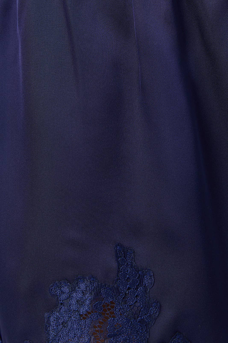 Lace Trim Satin Shorts - Navy