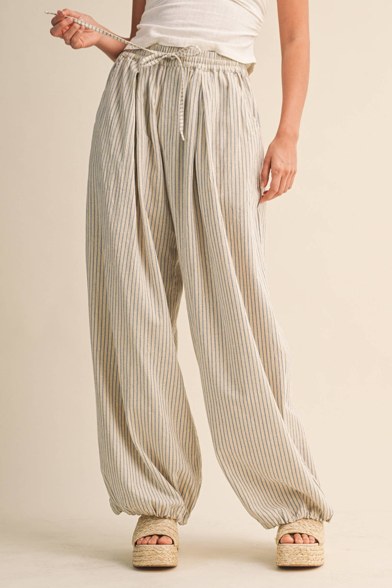 Stripe Balloon Pants - Ecru & Light Blue