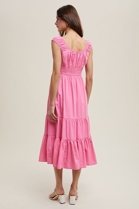 Tiered Midi Dress - Punch