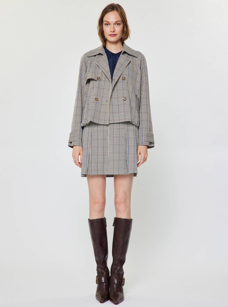 Plaid A-Line Mini Skirt - Navy & Taupe