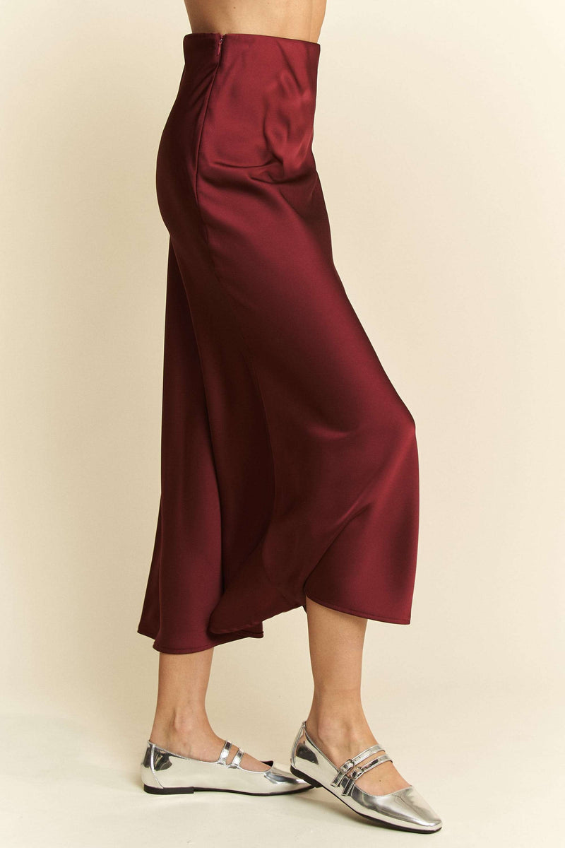 A Line Midi Skirt - Burgundy