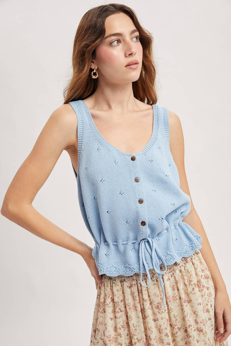 Scallop Hem Sweater Tank - Blue