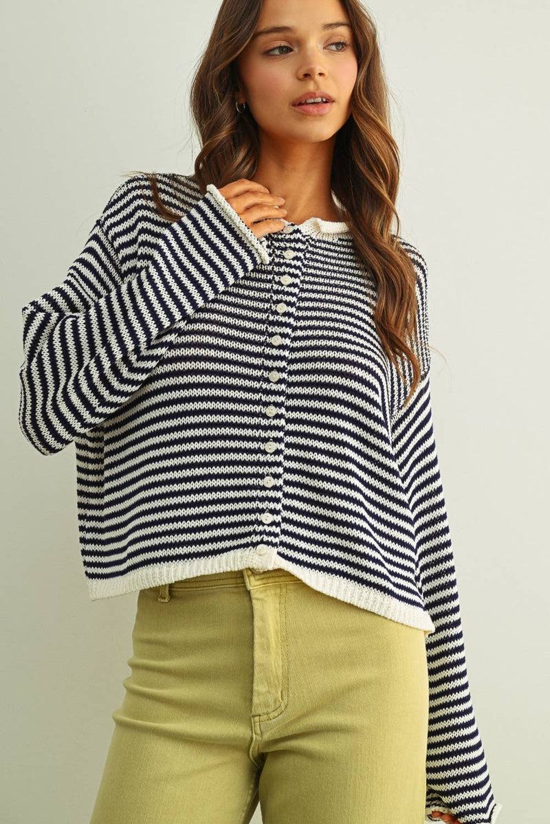 Stripe Cardigan - Navy & White
